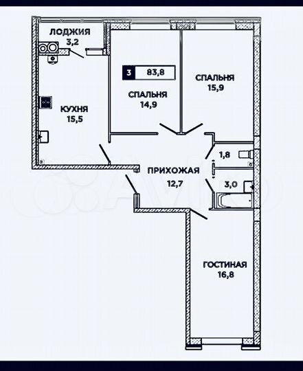 3-к. квартира, 84 м², 7/8 эт.