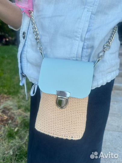 Сумка вязаная, через плечо, ручная работа