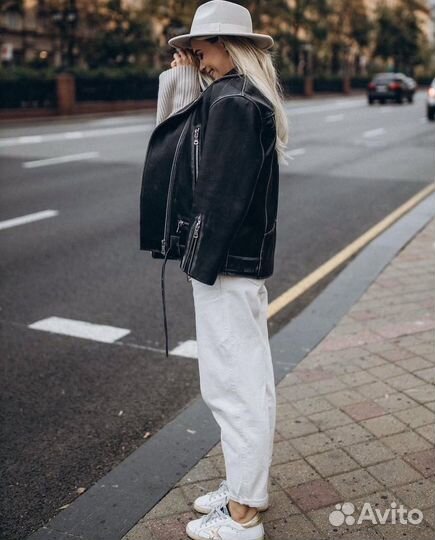 Кожаная куртка косуха оверсайз