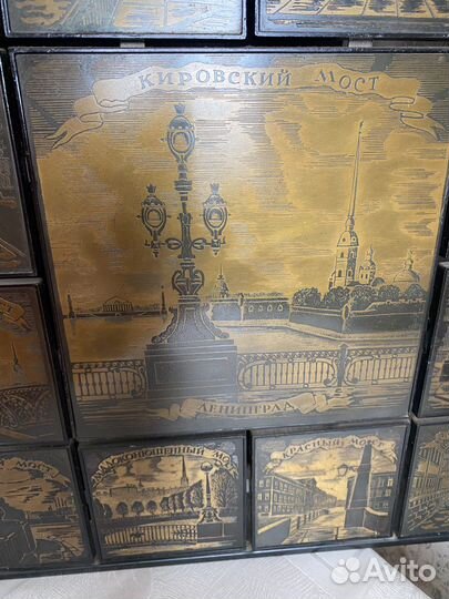 Картина медная чеканка СССР с мостами Ленинграда