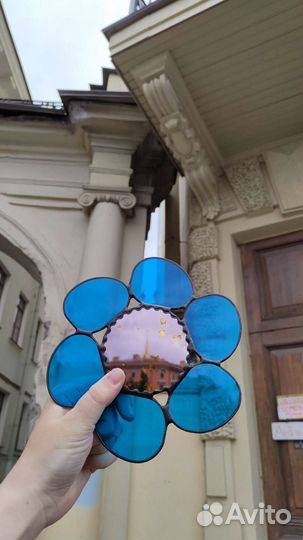 Витражное зеркало незабудка цветок