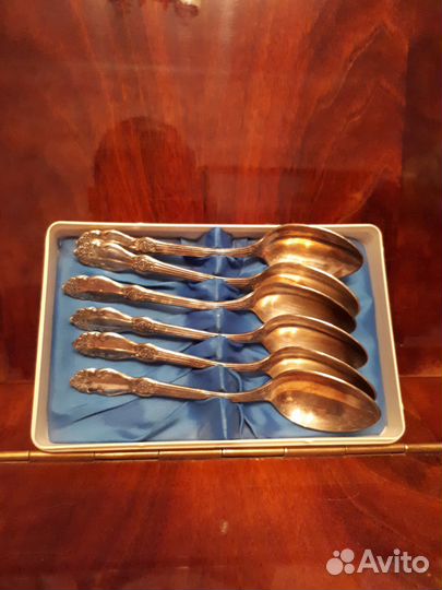 Мельхиоровый набор чайных ложек с позолотой