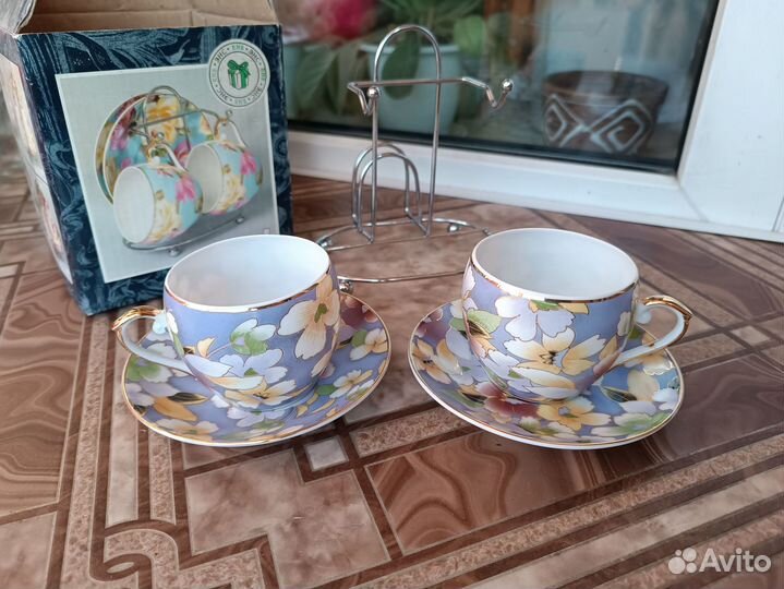 Кофейный набор 2 чашки + 2 блюдца на подставке