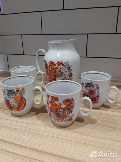 Кувшин (молочник) и 4 бокала набор УССР