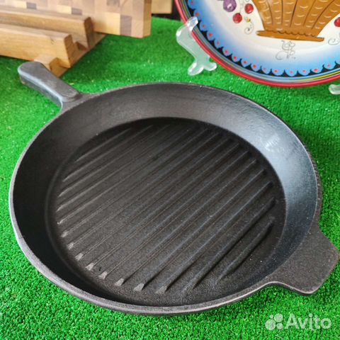 Чугунная сковорода гриль 28 см. Узбекистан