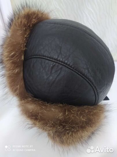 Шапка мужская кожаная с натуральным мехом