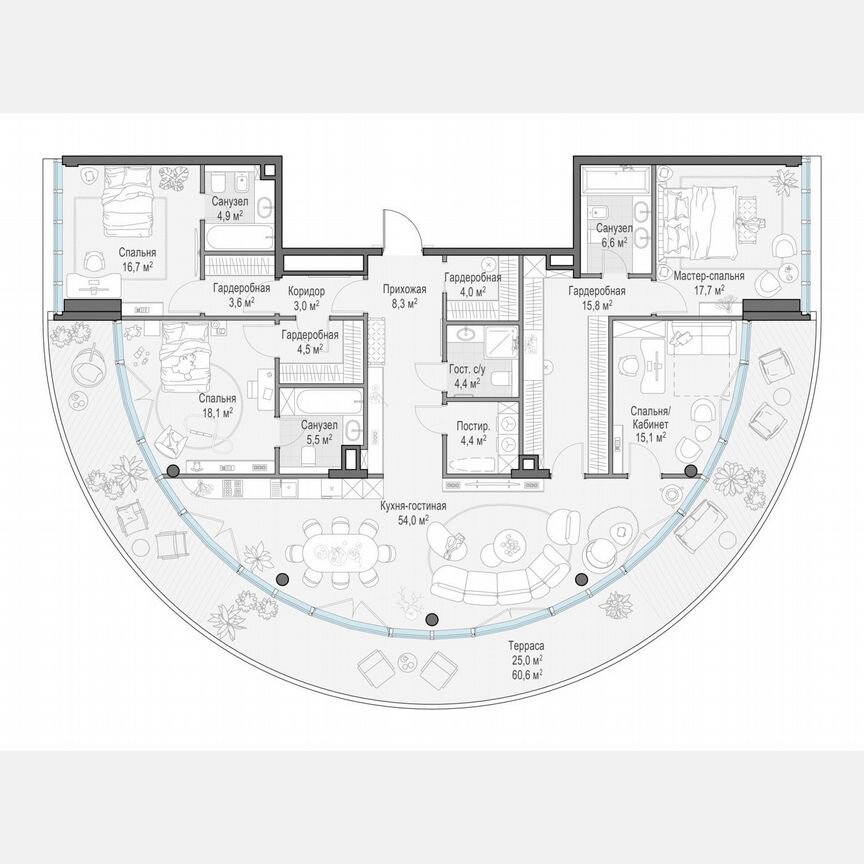 4-к. квартира, 194,4 м², 4/10 эт.