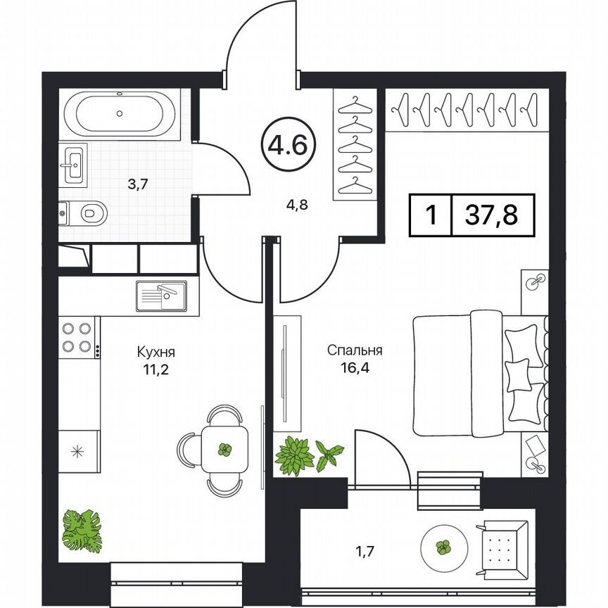 1-к. квартира, 37,8 м², 9/17 эт.