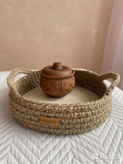 Поднос из джута корзинка