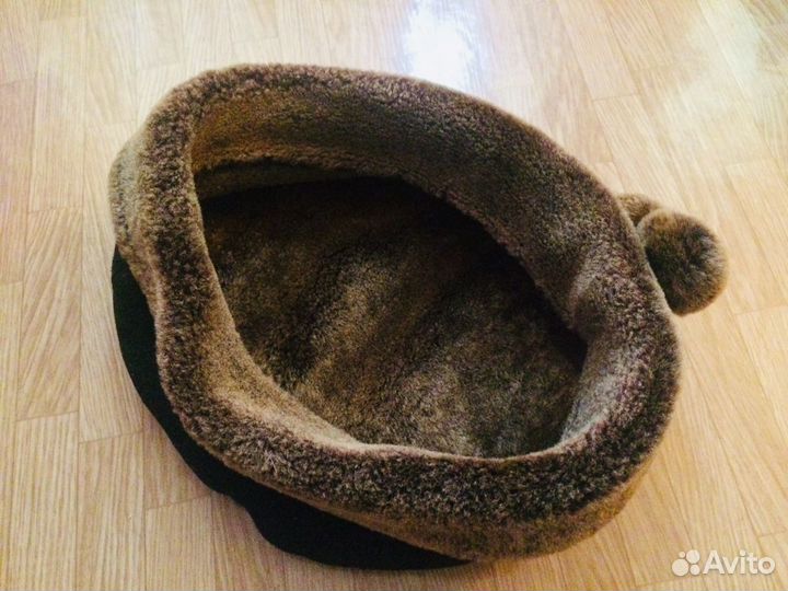 Берет женский, замша, натуральный мех