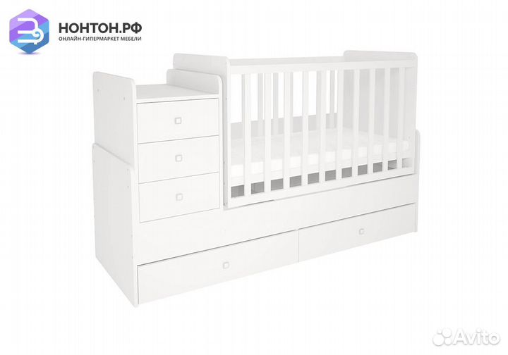 Кроватка детская Simple 1100 с комодом белый