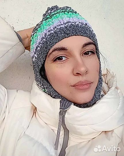 Балаклава плюшевая серая вязанная