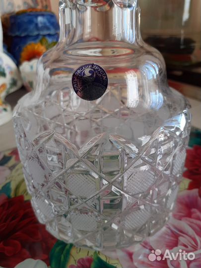 Штоф и 6 рюмок,новые, хрусталь, ручная работа