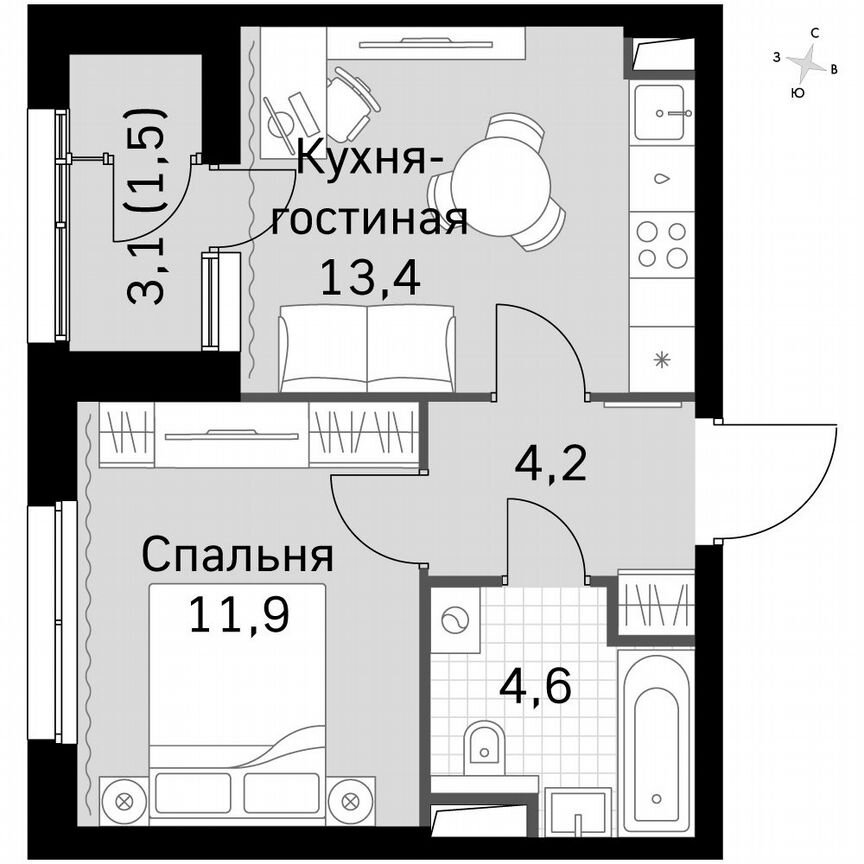 1-к. квартира, 35,3 м², 22/22 эт.