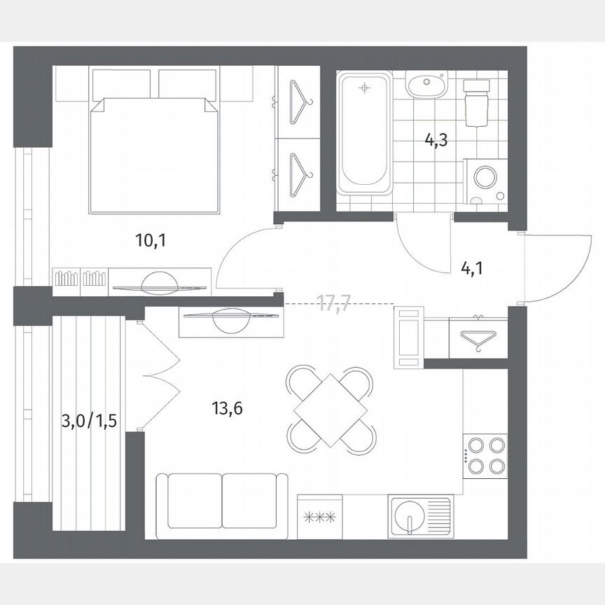 1-к. квартира, 33,6 м², 3/12 эт.