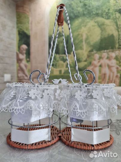 Подставка для свадебных бутылок + украшение