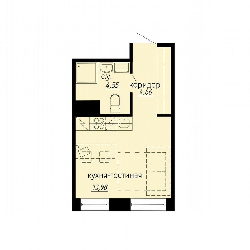 Апартаменты-студия, 23,2 м², 6/10 эт.