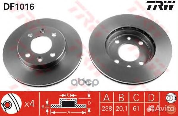 Диск тормозной передний DF1016 TRW