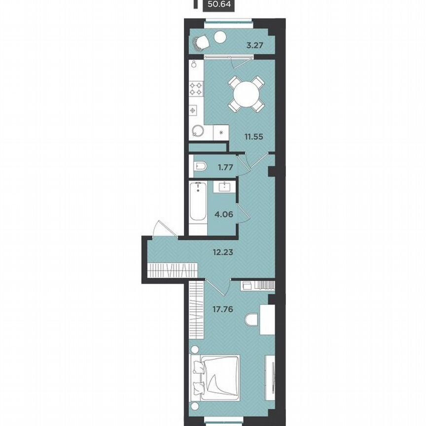 1-к. квартира, 50,6 м², 1/4 эт.