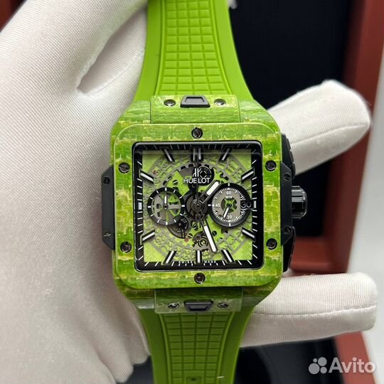 Карбоновые мужские топовые часы Hublot зеленые