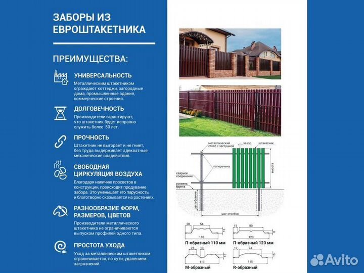 Забор из евроштакетника под ключ