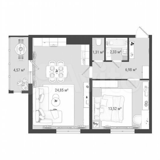 2-к. квартира, 53,6 м², 15/16 эт.