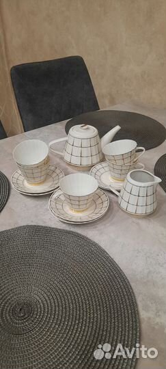 Чайный сервиз Вербилки Золотая клетка 1951 г