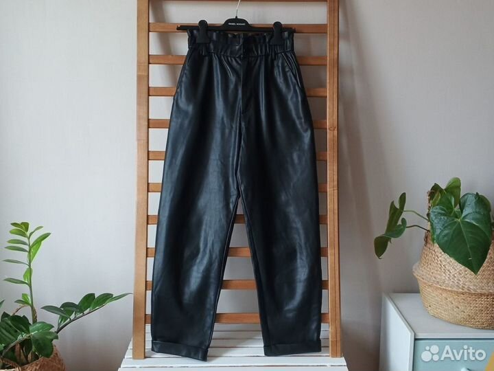 Кожаные брюки Zara высокая посадка бананы XS / S