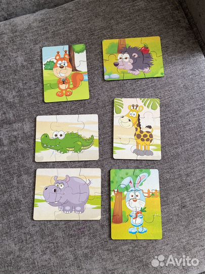 Деревянные пазлы животные 6шт