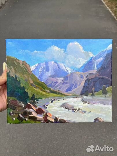 Картина маслом пейзаж Кавказские горы