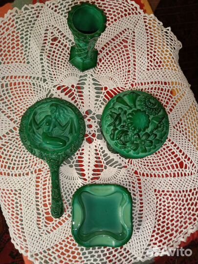 Малахитовое стекло зеркало, шкатулка