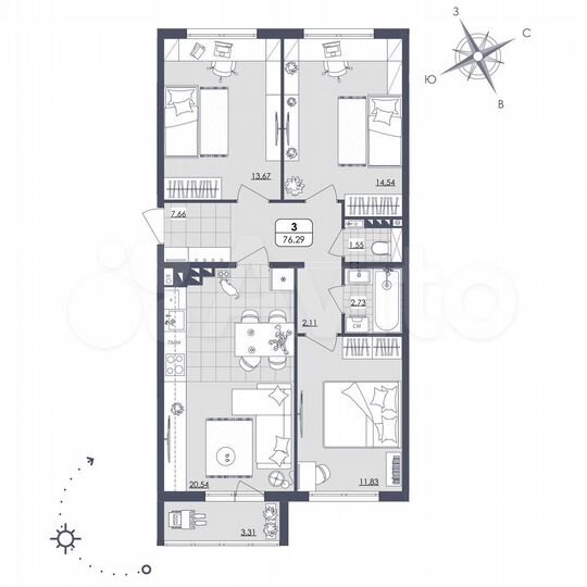 3-к. квартира, 76,3 м², 3/4 эт.