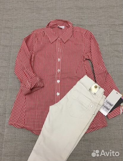 Рубашка-туника красная в клеточку, 4 года