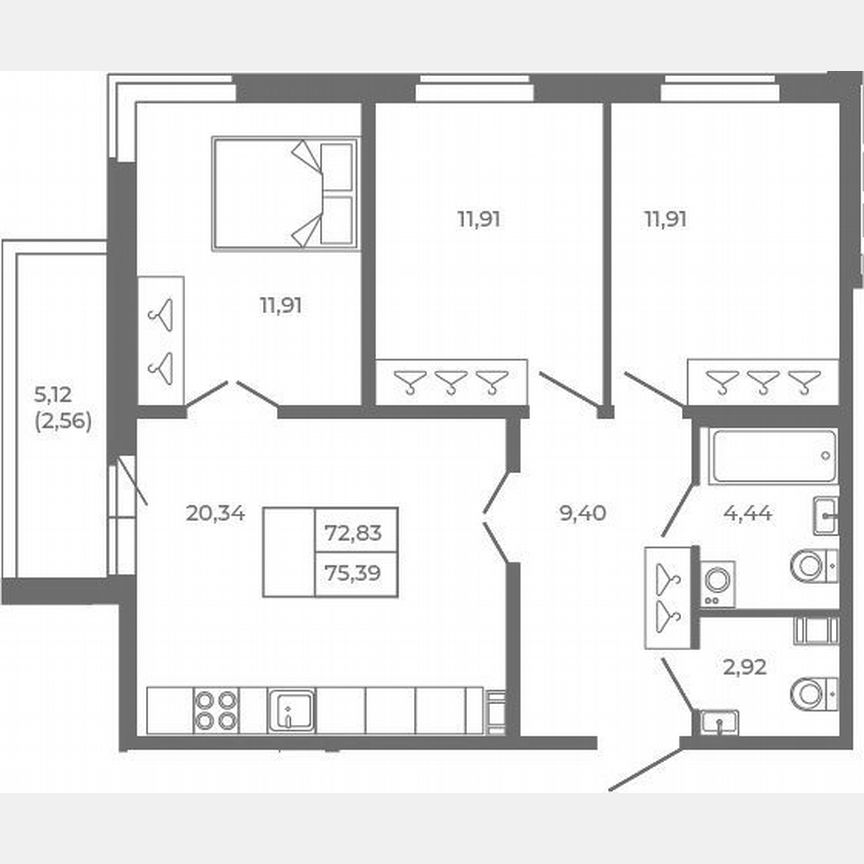 4-к. квартира, 72,8 м², 1/4 эт.