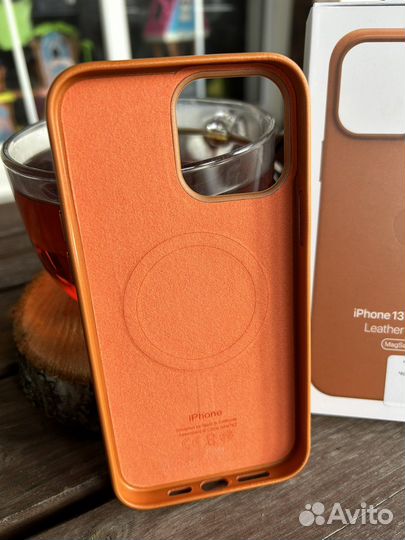 iPhone 13 Pro Max рыжий чехол Кожа