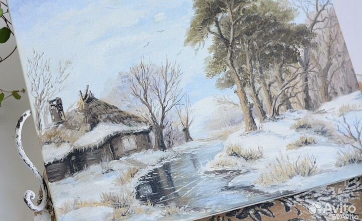 Разные картины маслом домик в деревне зима