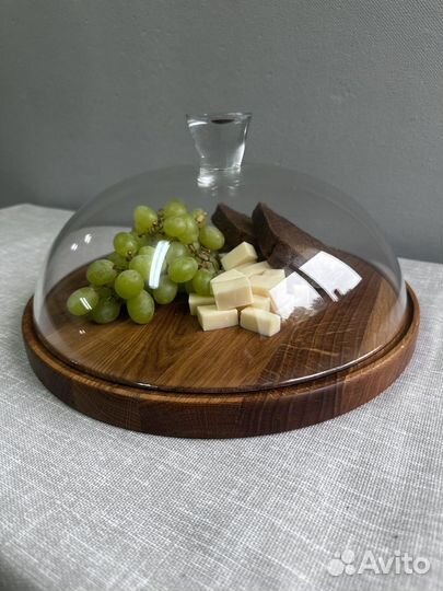 Клош стеклянный тортовница дуб