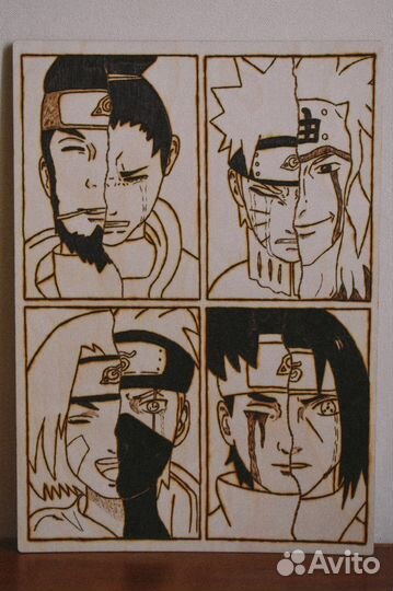 Картины аниме выжженные на дереве