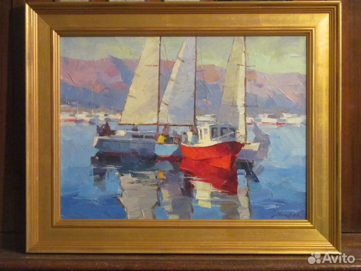 Яхты. Живопись маслом. Холст.Подпись