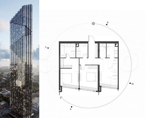 2-к. квартира, 83,8 м², 68/85 эт.