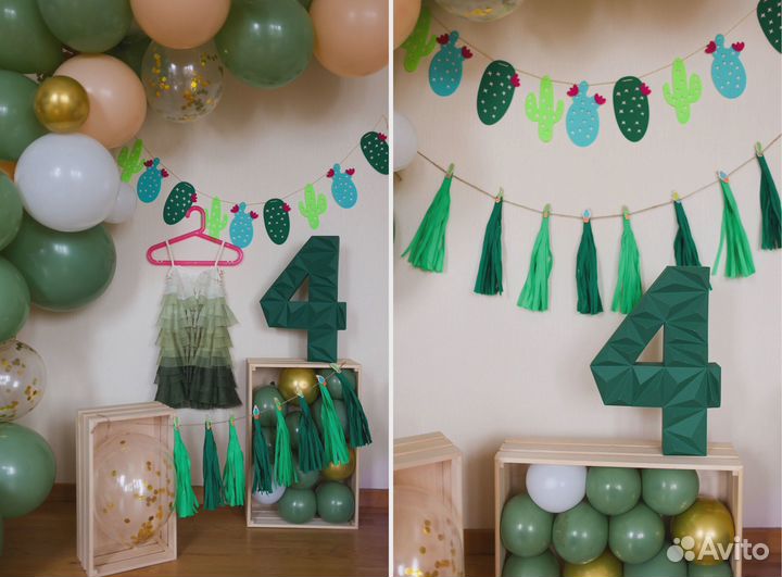 Цифра 4. Платье. Гирлянды кактусы