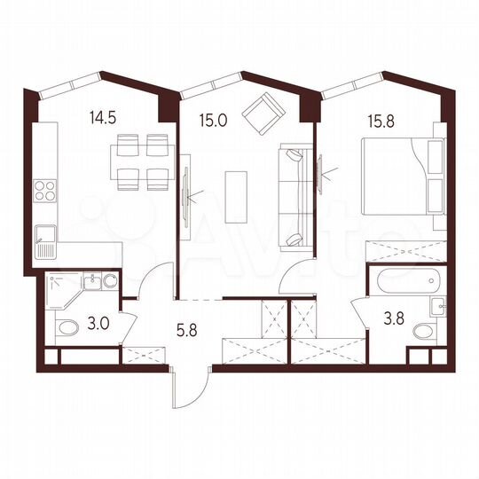 2-к. квартира, 57,9 м², 3/26 эт.