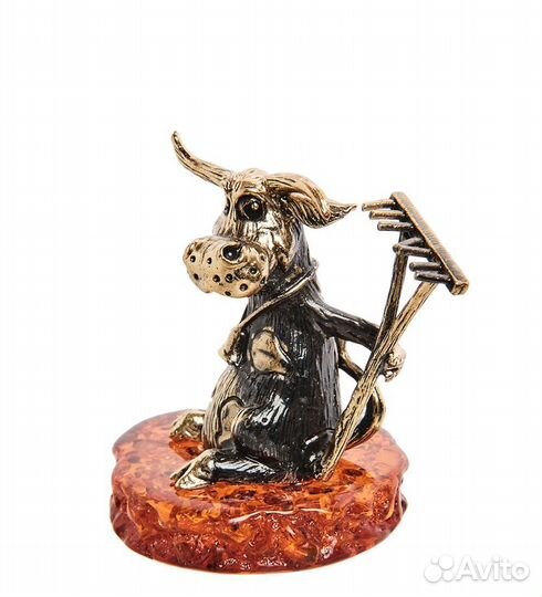 Фигурка Бык селянин (латунь, янтарь) A2163323