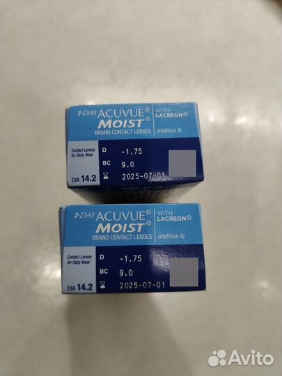 Линзы acuvue moist -1,75 новые