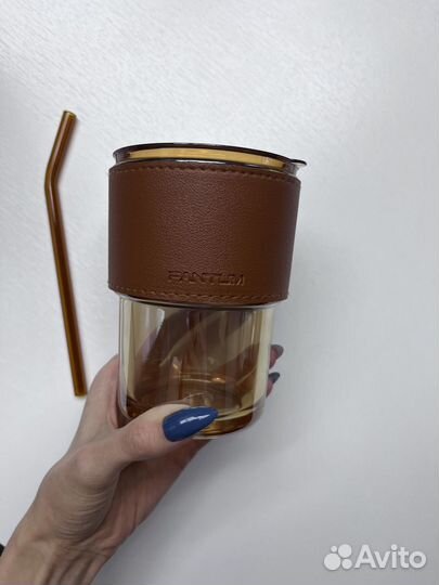 Новый Стеклянный стакан с трубочкой и крышкой