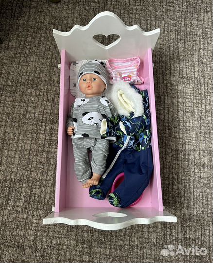 Деревянная кроватка и пупс беби бон