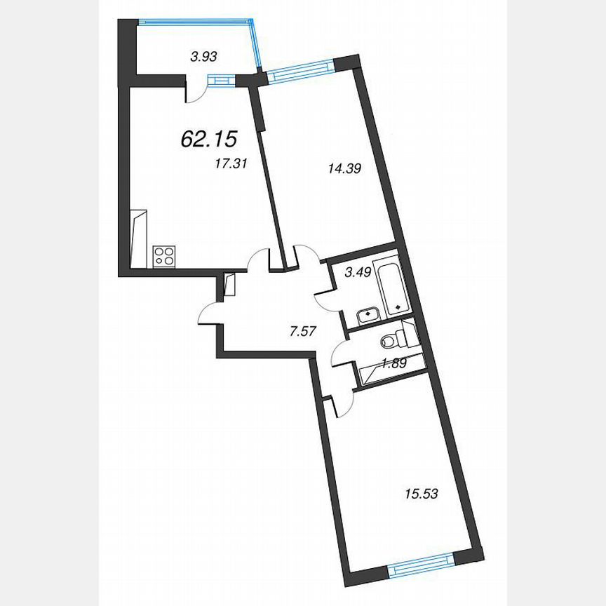 2-к. квартира, 64,1 м², 12/22 эт.