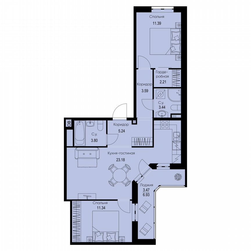 2-к. квартира, 67,7 м², 2/9 эт.