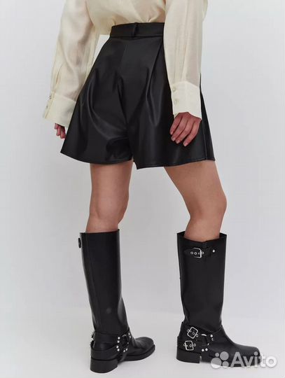 Новые шорты кожаные экокожа черные