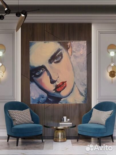 Картина маслом на холсте Девушка в синем 70/70